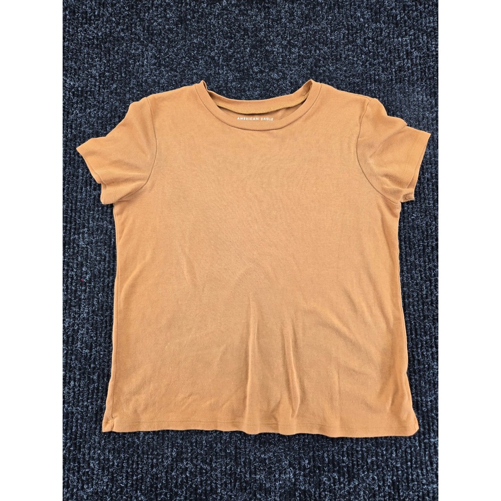 American Eagle Womens XS Short Sleeve Crew Neck T-Shirt Mustard Tan Cotton Blend